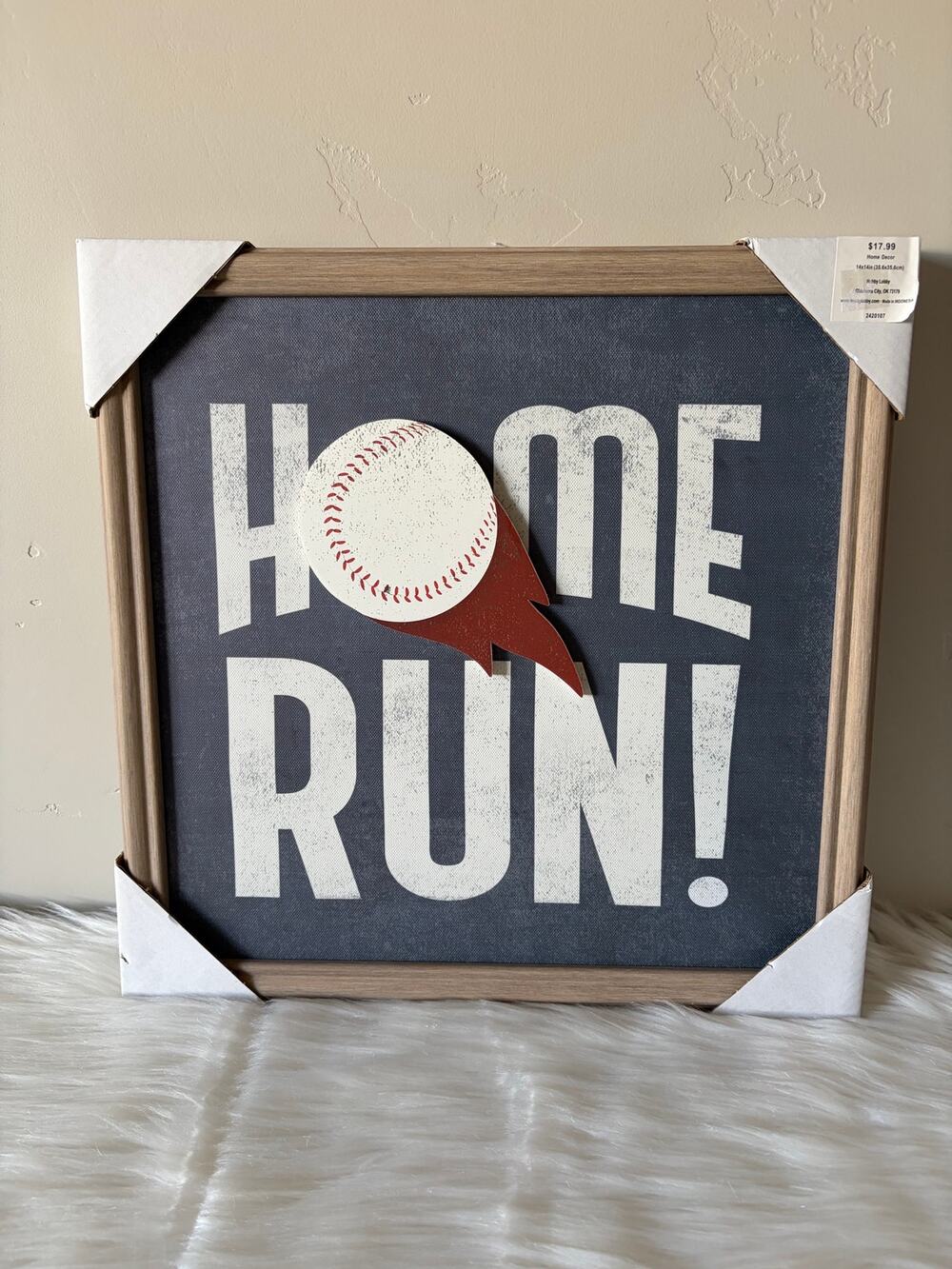 Hobby Lobby Baseball Home Run 14"x14" Wall Art Sign Decor Boys Room Man Cave